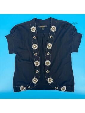 Christine Phillipe Vintage Women's Black Beaded 100% Cotton Cardigan Size S